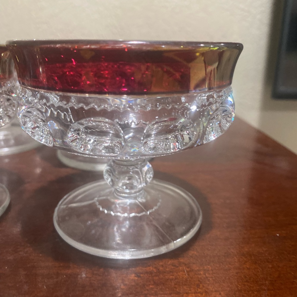 Vintage, Set of 8, Indiana Glass Co. Kings Crown Ruby Flashed Desert Glasses - Picture 4 of 5
